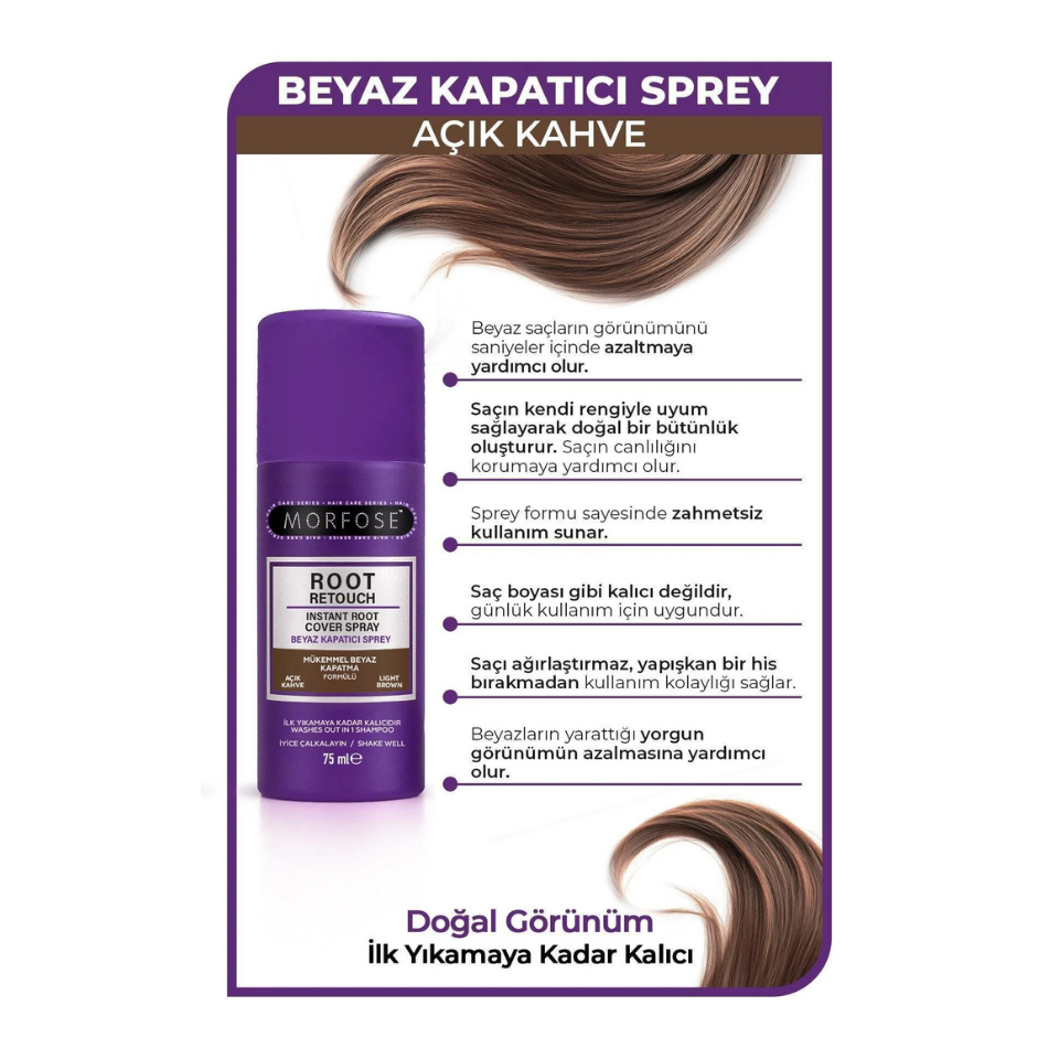 Morfose Root Retouch Beyaz Kapatıcı Sprey 75Ml Açık Kahve