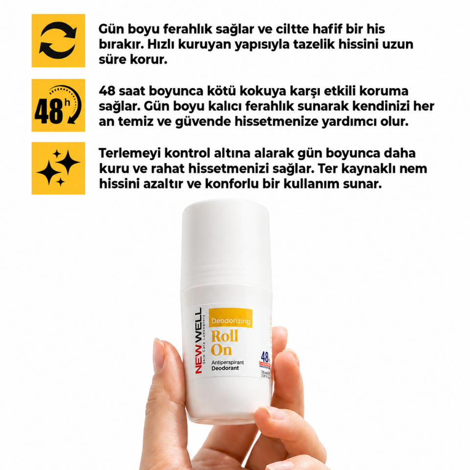 New Well Deodorizing Terleme Önleyici Koltuk Altı Roll On (sarı) 75 Ml