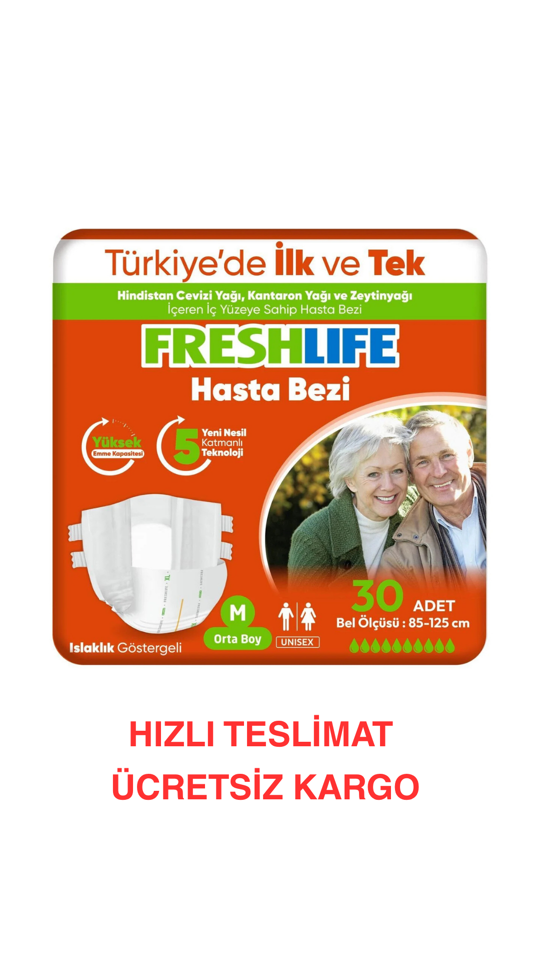 FRESHLIFE Medium Yetişkin Hasta Bezi 30 Adet Maksimum Konfor & Maksimum Emicilik