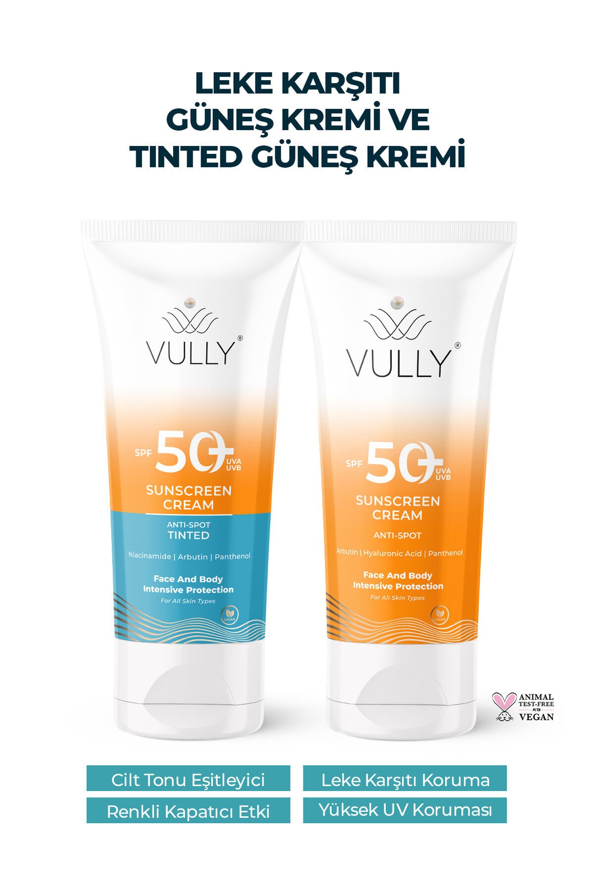VULLY Leke Karşıtı-Aydınlatıcı Spf+50 Güneş Kremi + Renkli Kapatıcı Etkili Spf+50 Güneş Kremi