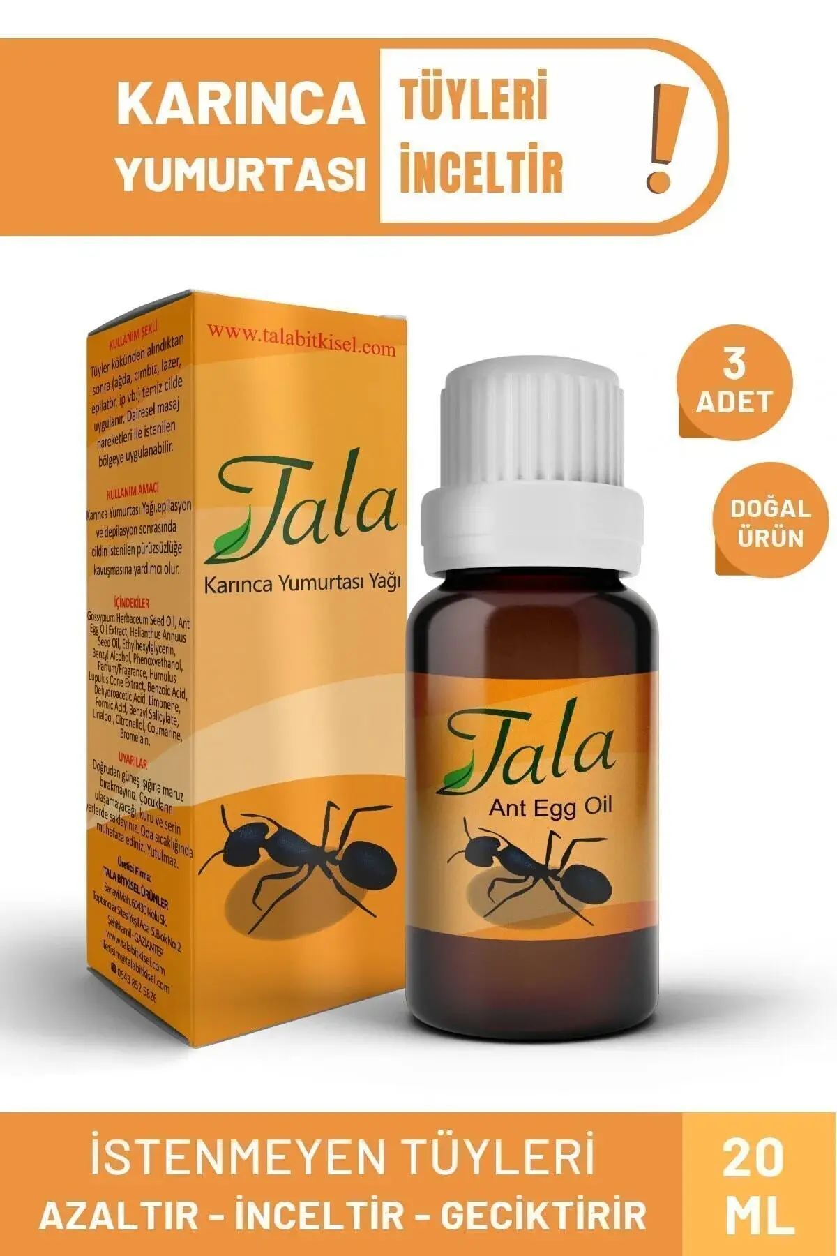 Tala Tüy Azaltıcı Ve Tüy Dökücü Karınca Yumurtası Yağı Tüy Inceltici 3 Adet