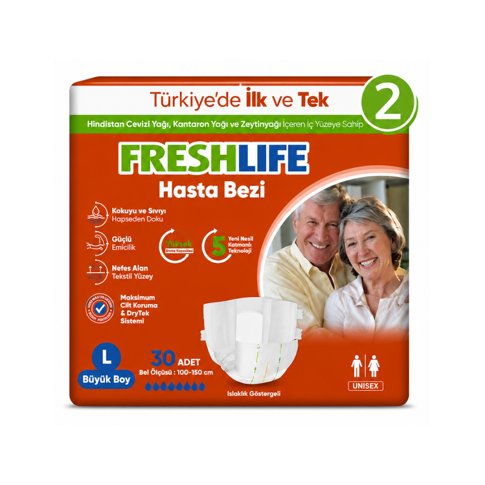 Freshlife Bel Bantlı Hasta Bezi L Beden 2 PAKET (60 ADET)