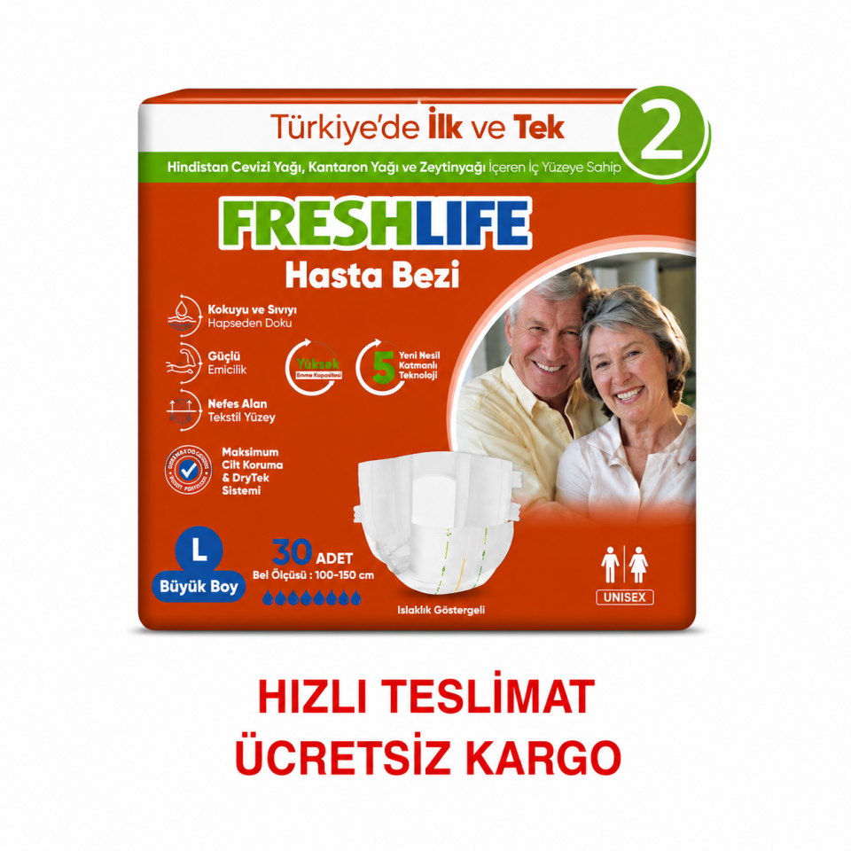 Freshlife Bel Bantlı Hasta Bezi L Beden 2 PAKET (60 ADET)