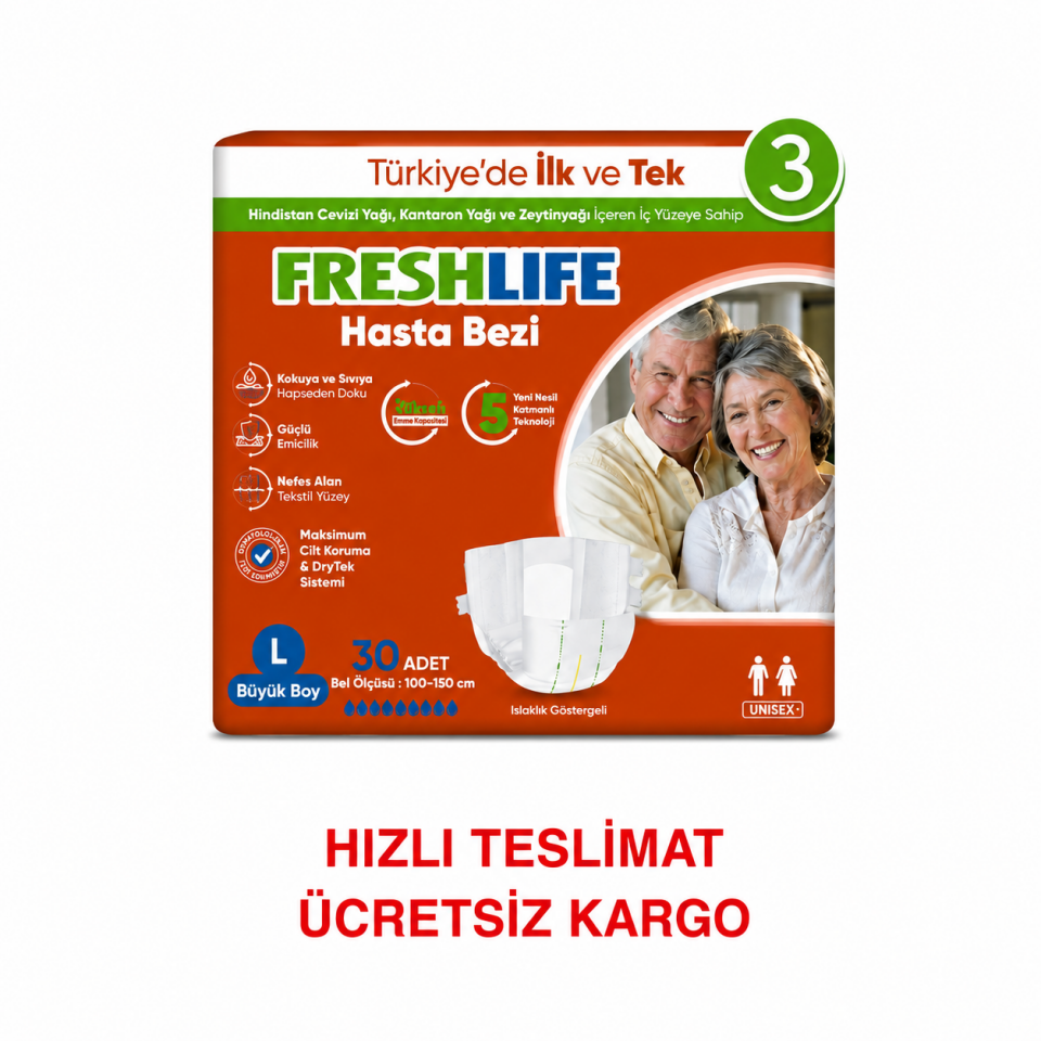 Freshlife Bel Bantlı Hasta Bezi L Beden 3 PAKET (90 ADET)