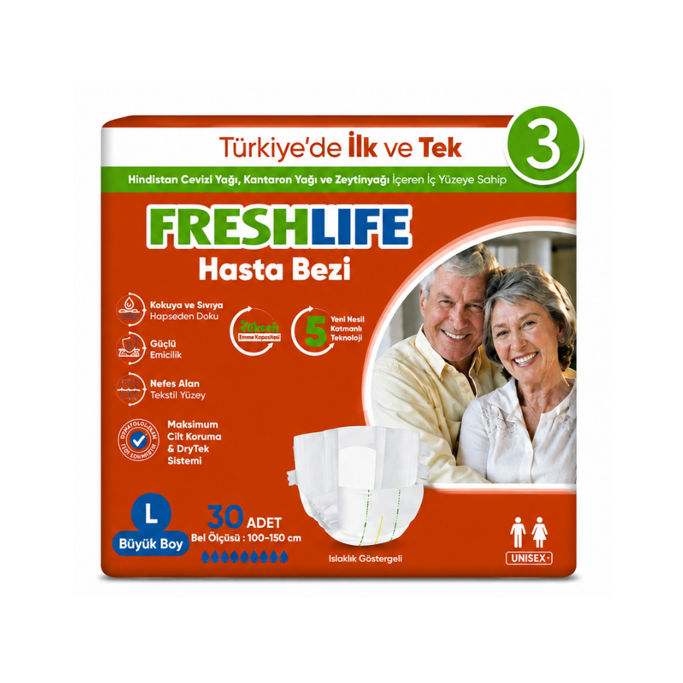 Freshlife Bel Bantlı Hasta Bezi L Beden 3 PAKET (90 ADET)