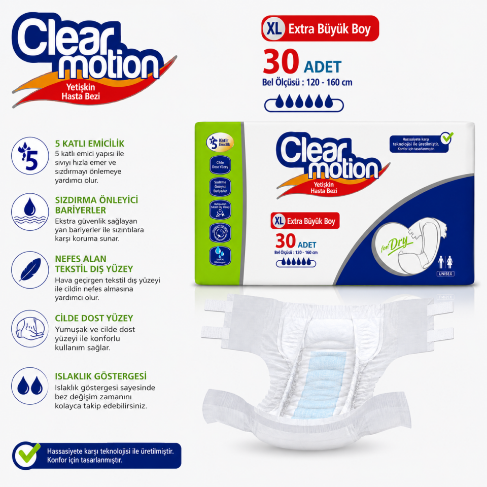 Clear Motion Bel Bantlı Hasta Bezi Xlarge 120 Adet
