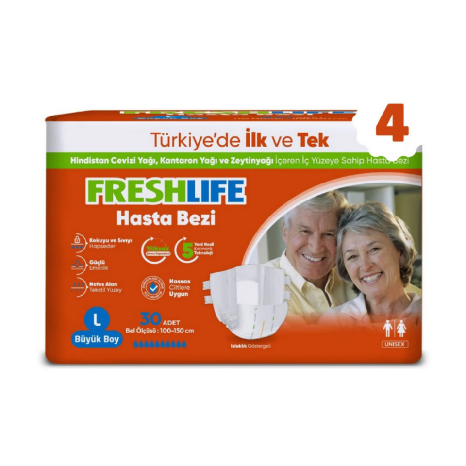 Freshlife Bel Bantlı Hasta Bezi L Beden 4 PAKET (120 ADET)