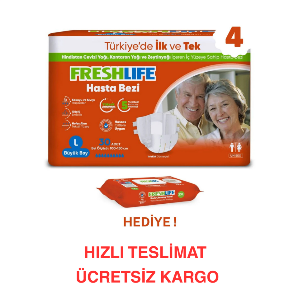 Freshlife Bel Bantlı Hasta Bezi L Beden 4 PAKET (120 ADET)