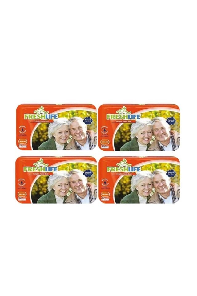 Freshlife M Beden Bel Bantlı Hasta Bezi 4 PAKET (120 ADET) + Freshlife Vücut Temizleme Mendili Hediye ! Maksimum Emicilik & Maksimum Konfor ( EKONOMİK PAKET )