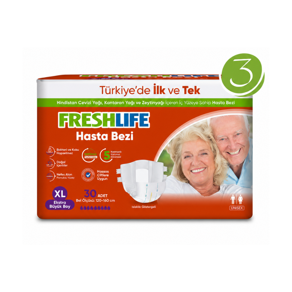 Freshlife XL Beden Bel Bantlı Hasta Bezi 3 PAKET (90 ADET)