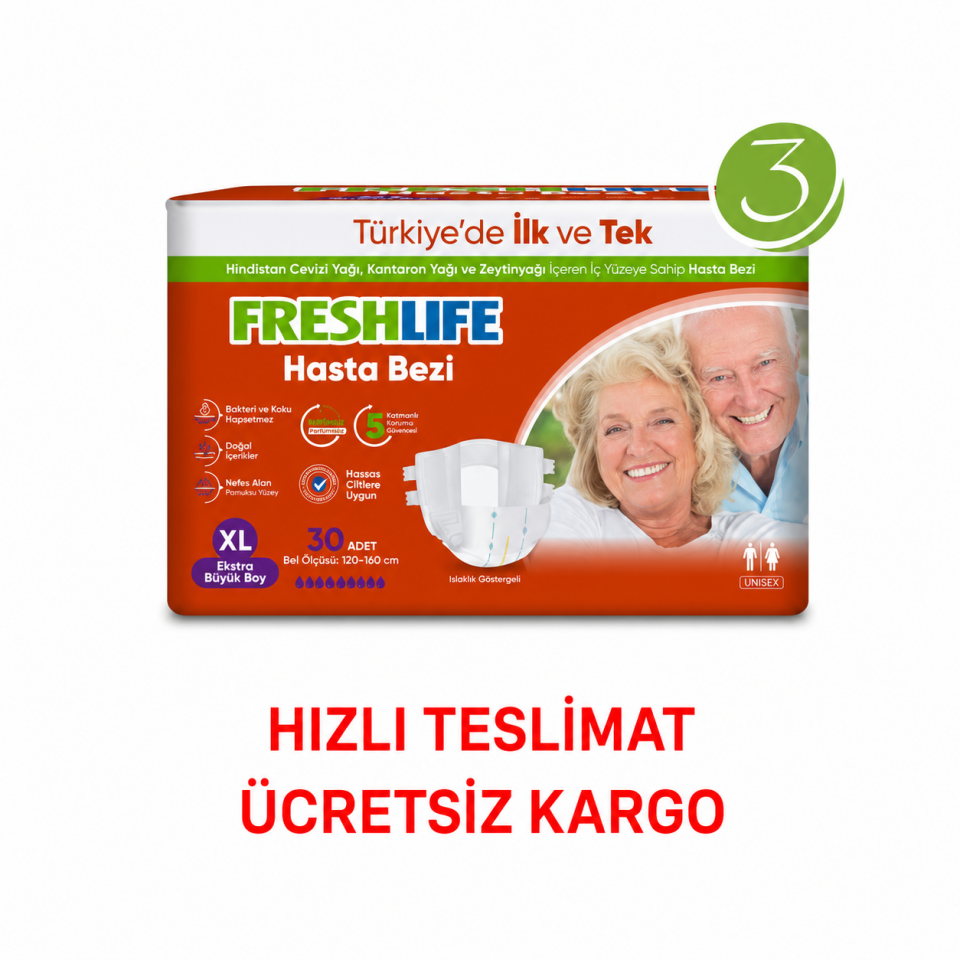 Freshlife XL Beden Bel Bantlı Hasta Bezi 3 PAKET (90 ADET)