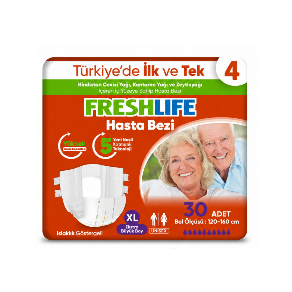 Freshlife XL Beden Bel Bantlı Hasta Bezi 4 PAKET (120 ADET)