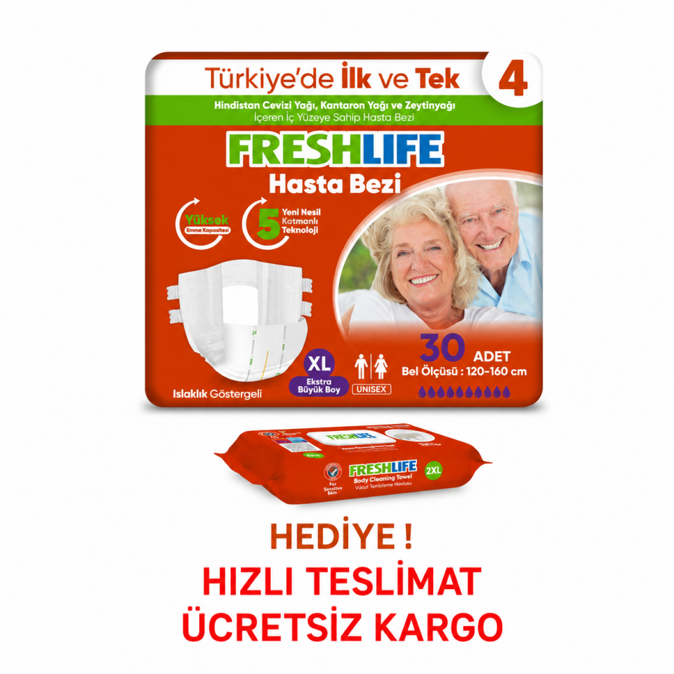 Freshlife XL Beden Bel Bantlı Hasta Bezi 4 PAKET (120 ADET)