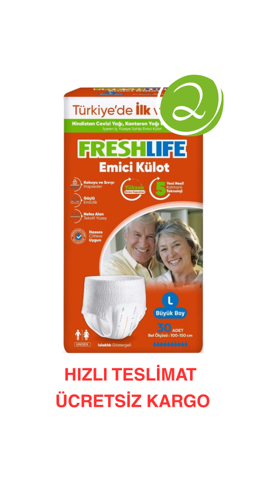 Freshlife L Beden Külot Hasta Bezi 2 PAKET (60 ADET) Maksimum Emicilik & Maksimum Konfor ( EKONOMİK PAKET )