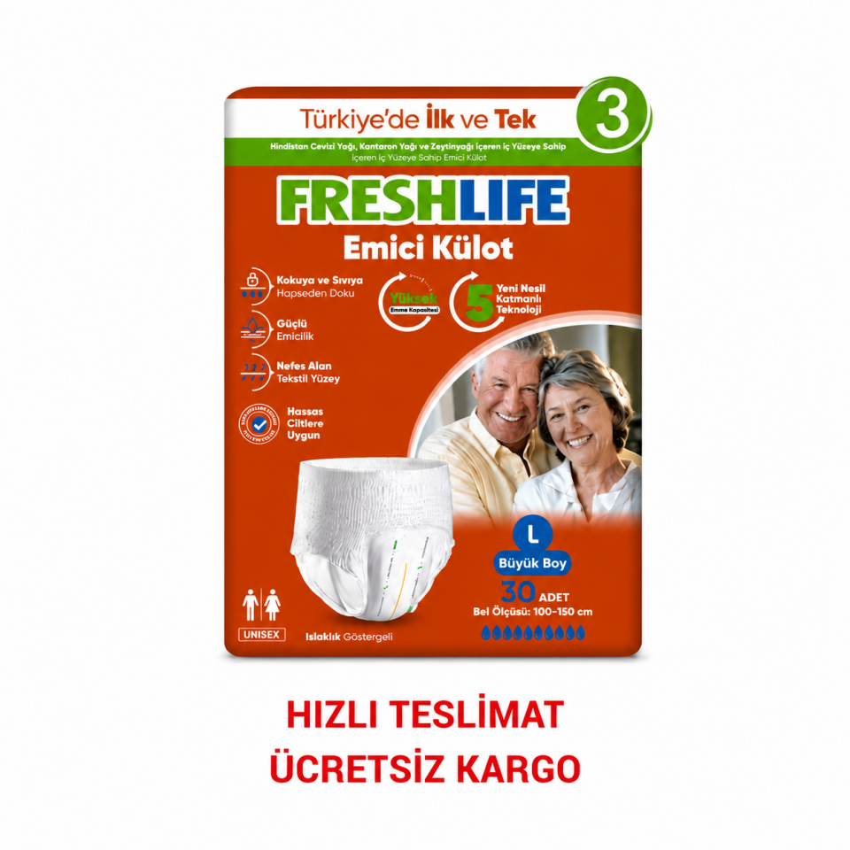 Freshlife L Beden Külot Hasta Bezi 3 PAKET (90 ADET)
