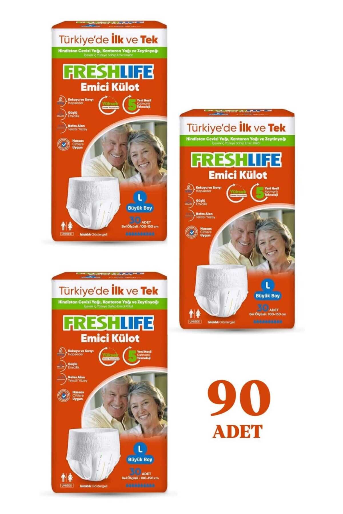 Freshlife L Beden Külot Hasta Bezi 3 PAKET (90 ADET)