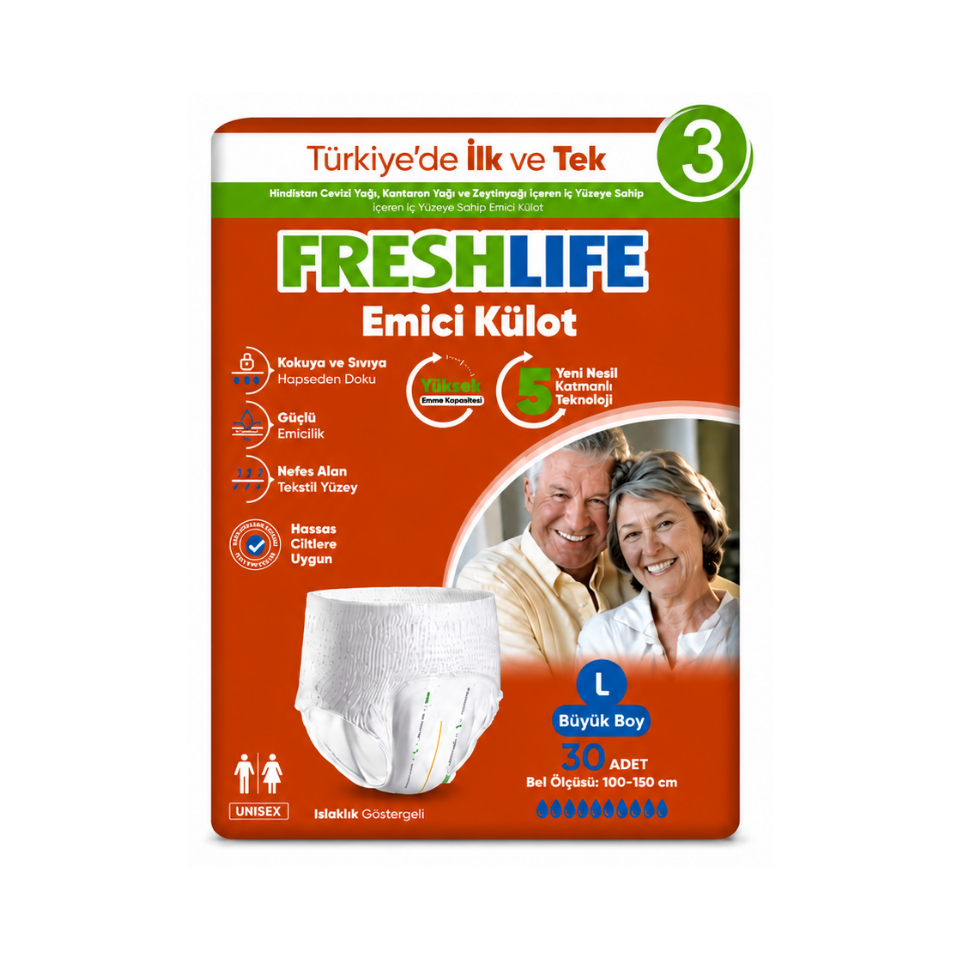 Freshlife L Beden Külot Hasta Bezi 3 PAKET (90 ADET)