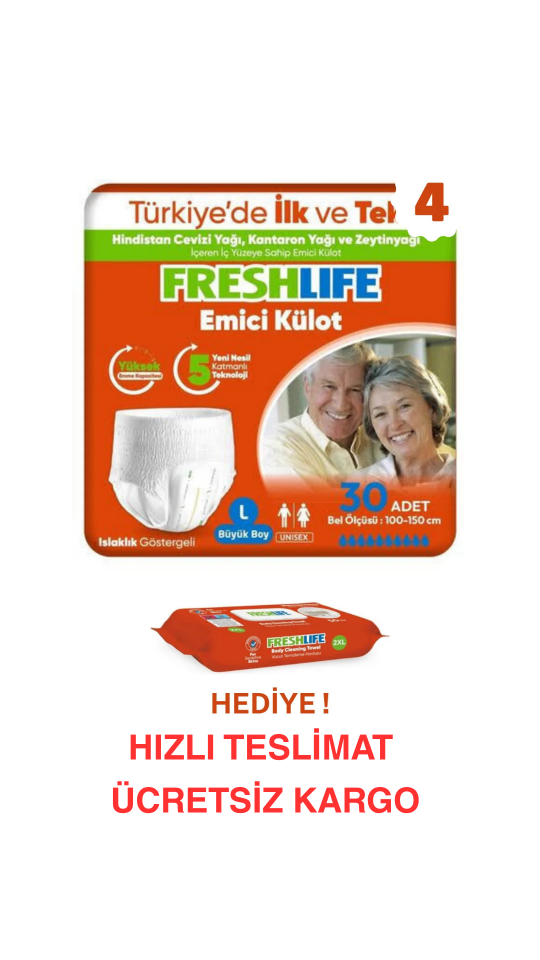 Freshlife L Beden Külot Hasta Bezi 4 PAKET (120 ADET)