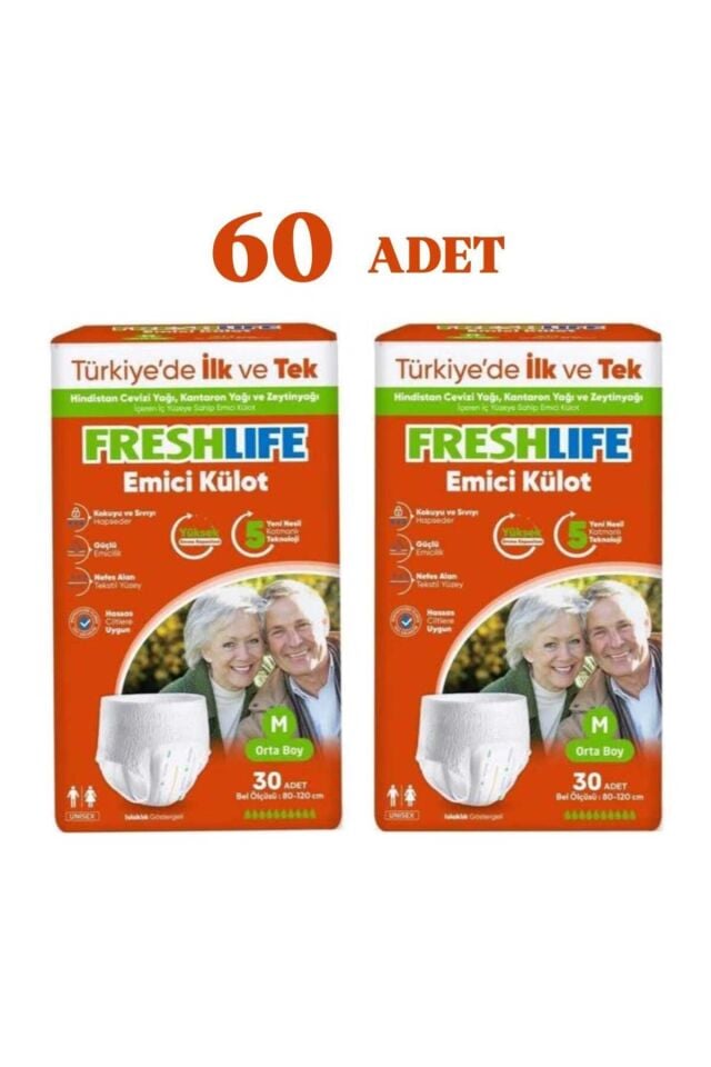 Freshlife M Beden Külot Hasta Bezi 2 Paket (60 ADET)