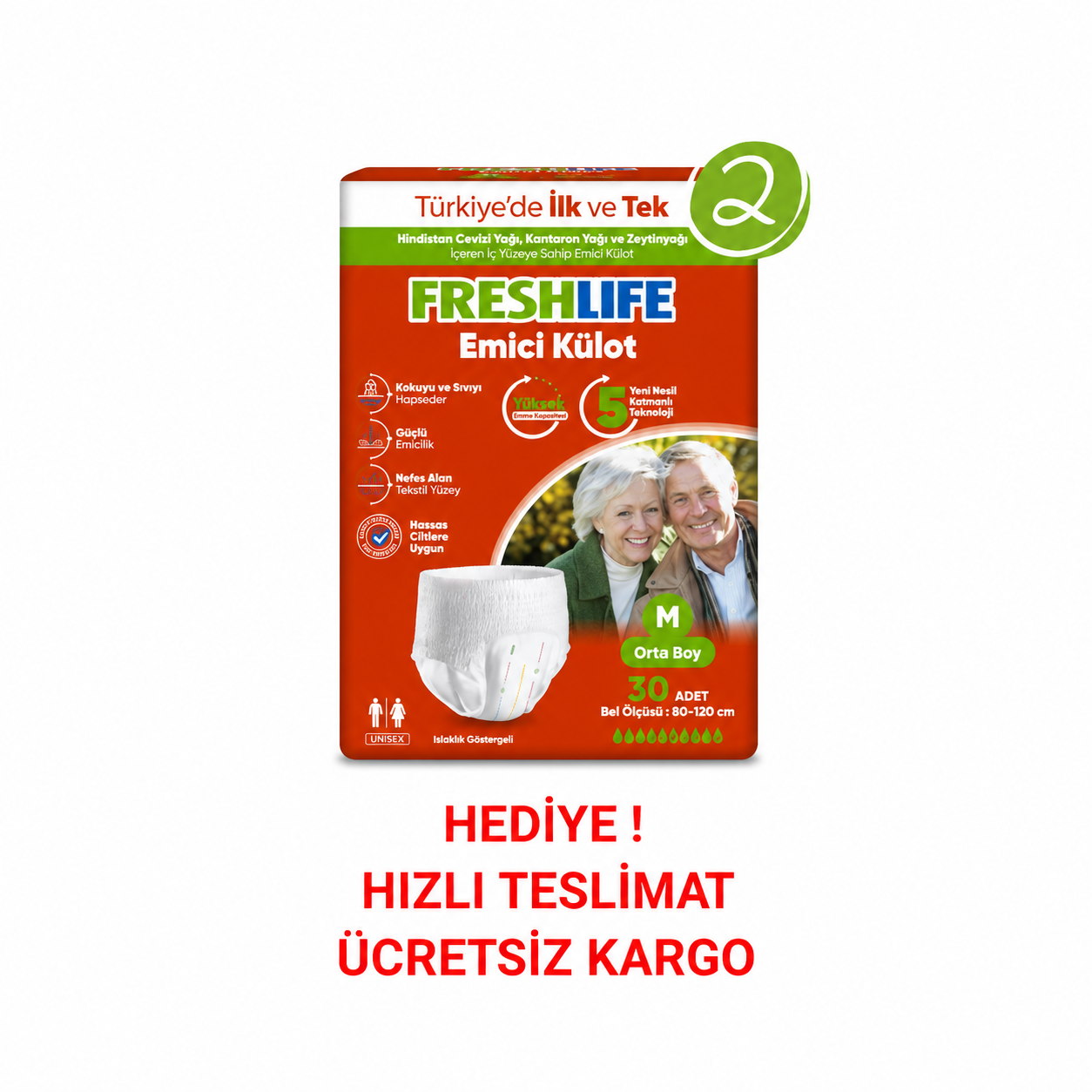Freshlife M Beden Külot Hasta Bezi 2 Paket (60 ADET)