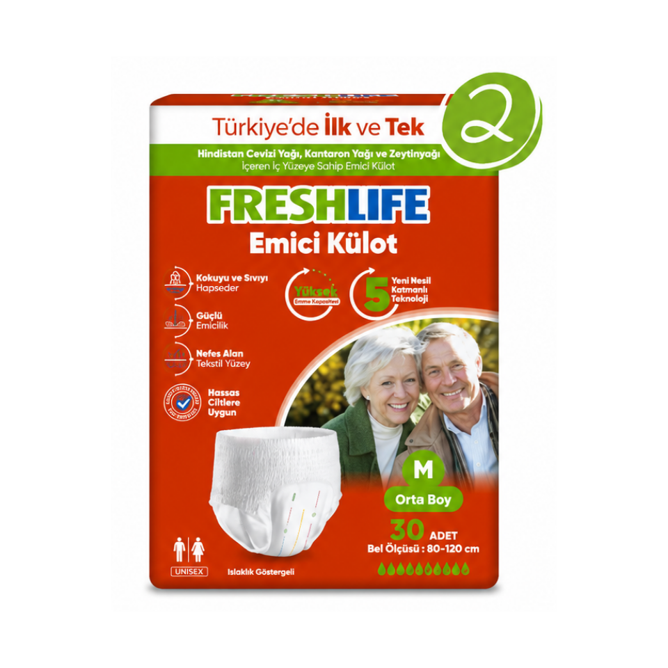 Freshlife M Beden Külot Hasta Bezi 2 Paket (60 ADET)