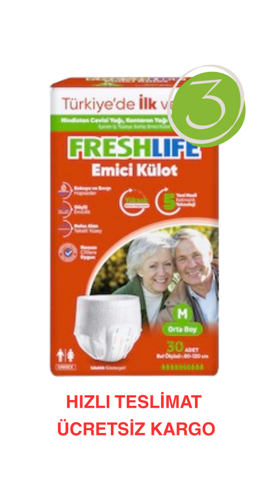 FRESHLİFE YETİŞKİN M BEDEN KÜLOT BEZİ 3 PAKET ( 90 ADET ) MAKSİMUM EMİCİLİK MAKSİMUM KONFOR ( EKONOMİK PAKET )