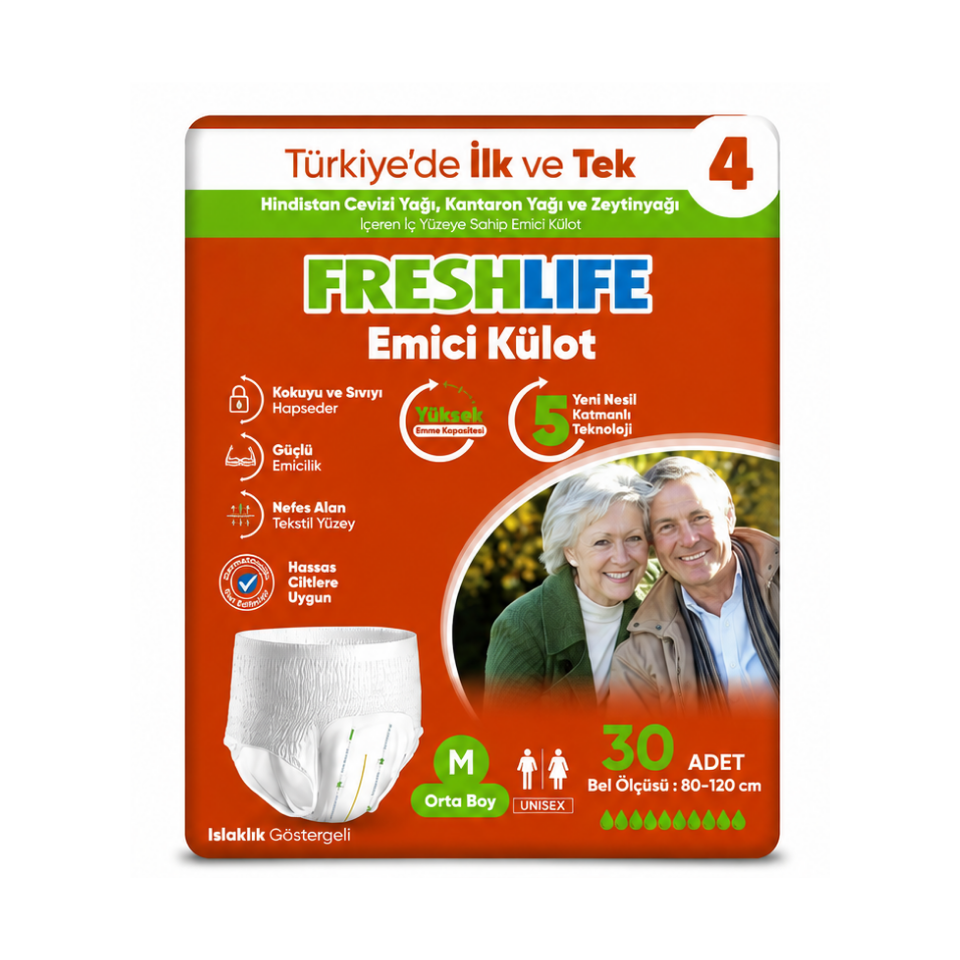 Freshlife M Beden Külot Hasta Bezi 4 PAKET (120 ADET)