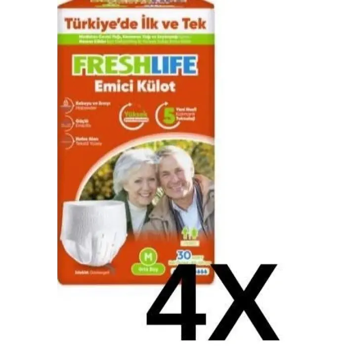 Freshlife M Beden Külot Hasta Bezi 4 PAKET (120 ADET)