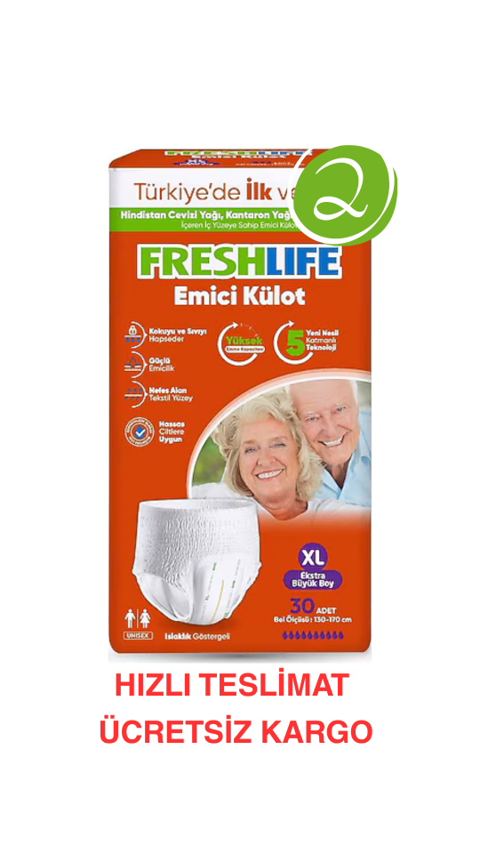 Freshlife XL Beden Külot Hasta Bezi 2 PAKET (60 ADET) Maksimum Emicilik & Maksimum Konfor ( EKONOMİK PAKET )