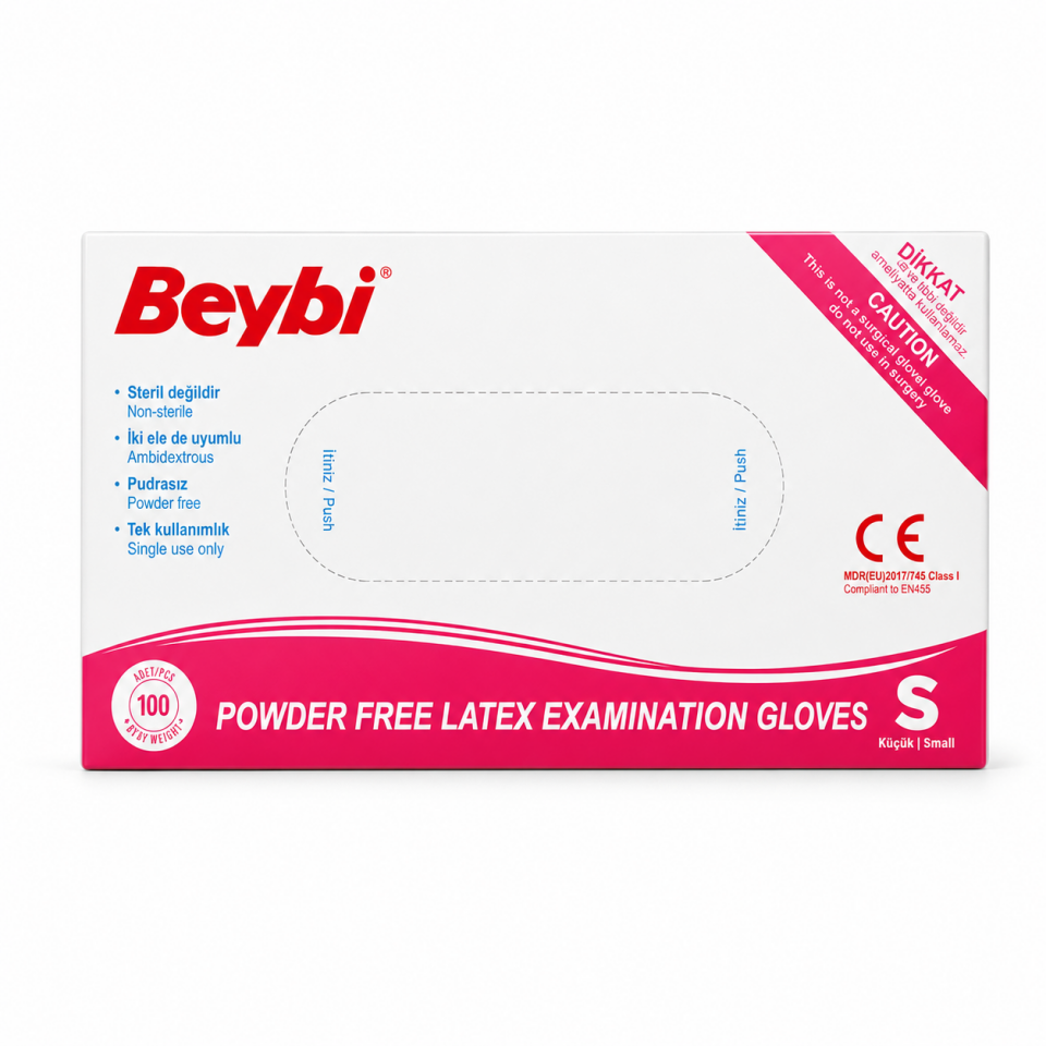 Beybi Pudrasız Lateks Muayene Eldiveni S Beden 100Lü