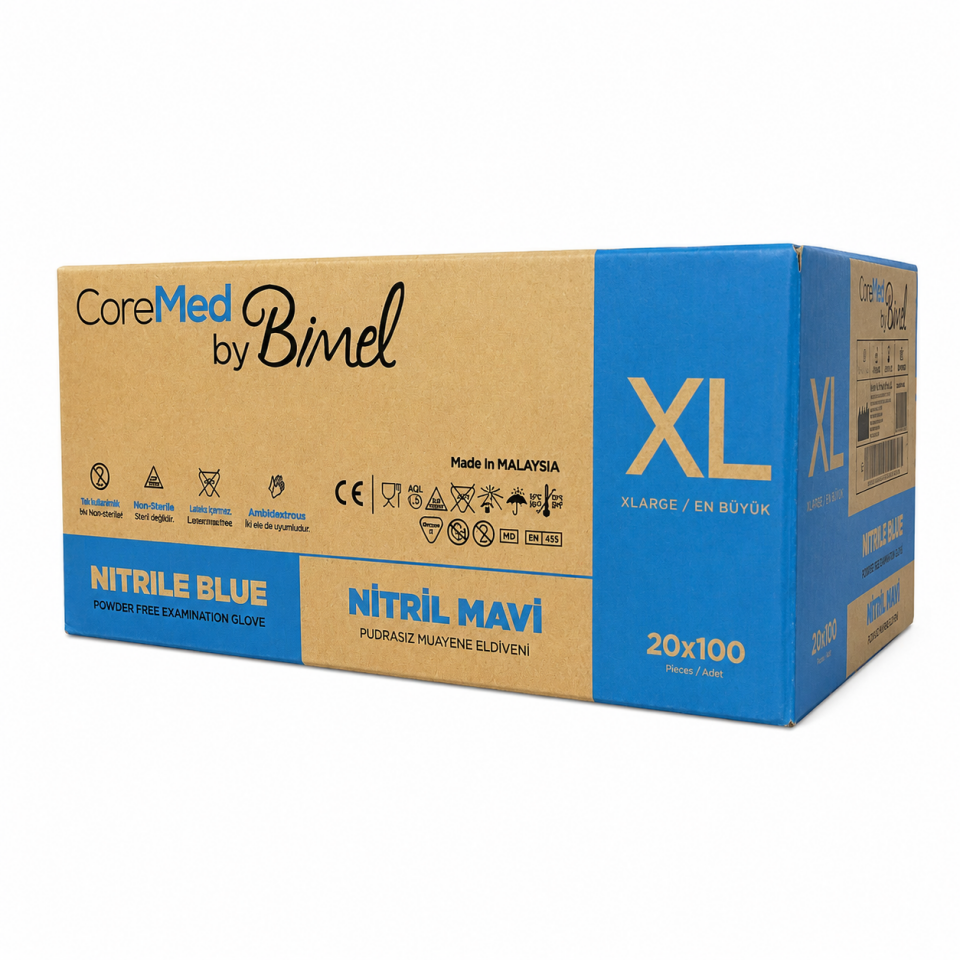 CoreMed Nitril Mavi Pudrasız Muayene Eldiveni XL Beden 100’lü