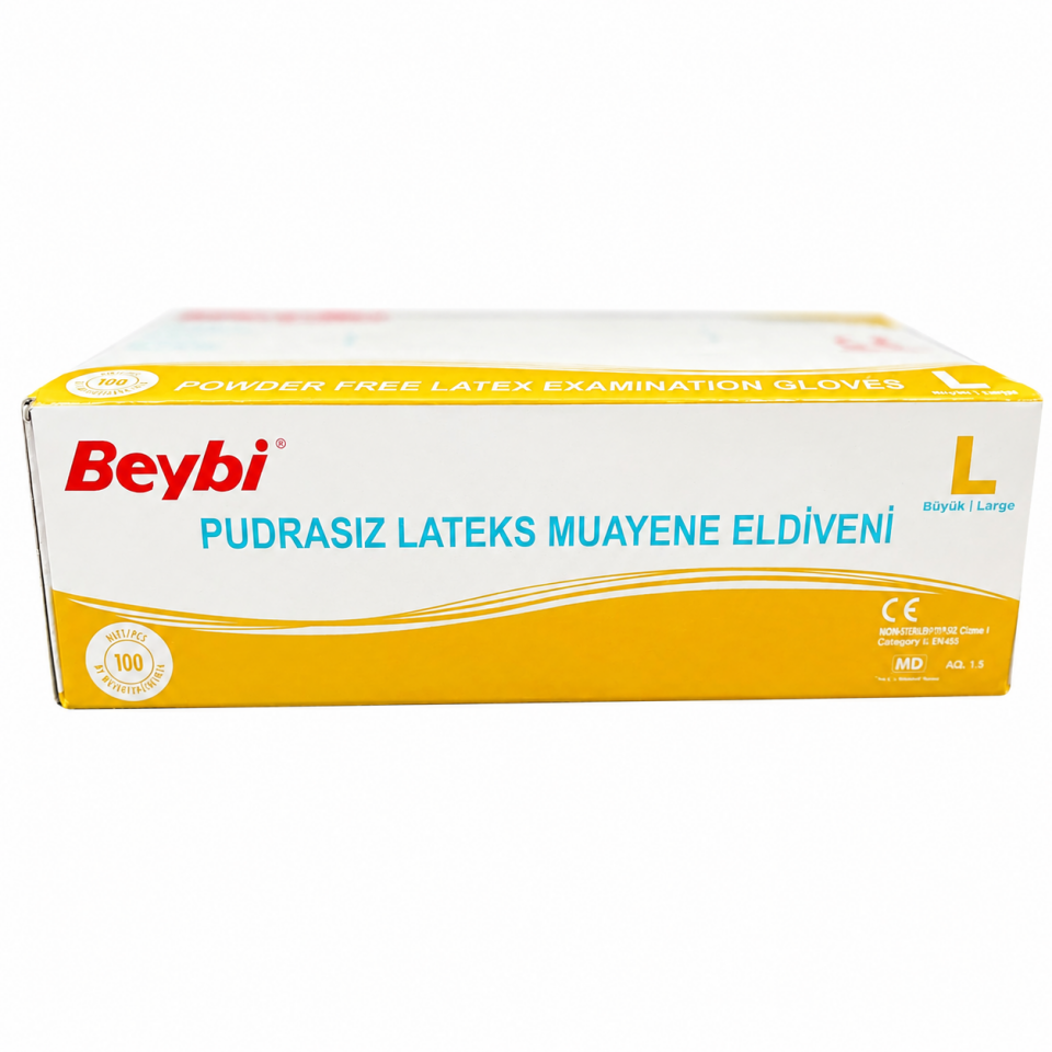 Beybi Pudrasız Lateks Muayene Eldiveni L Beden 100’lü