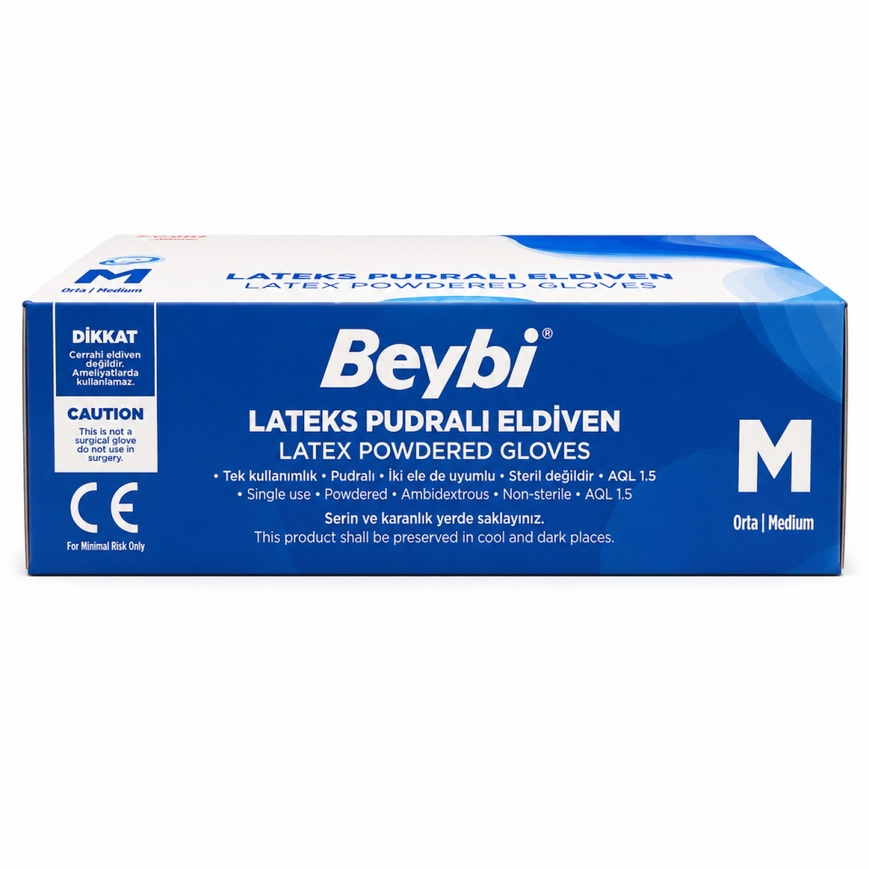 Beybi Lateks Pudralı Muayene Eldiveni M Beden 100’lü
