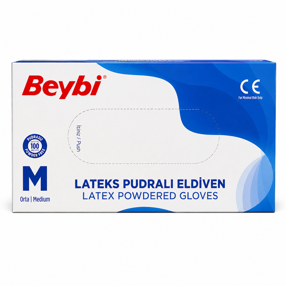 Beybi Lateks Pudralı Muayene Eldiveni M Beden 100’lü