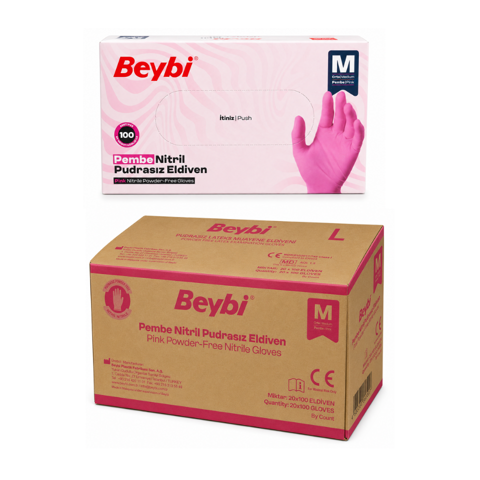 Beybi Pembe Nitril Pudrasız Eldiven M 20x100 Koli