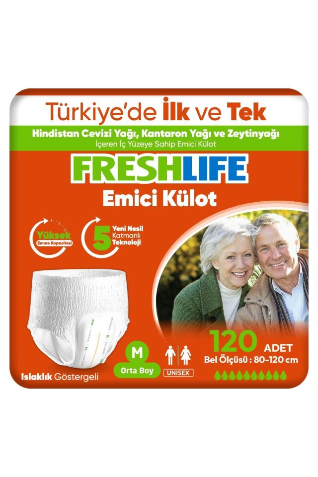 Freshlife M Beden Külot Hasta Bezi 4X30 120 ADET + Freshlife Vücut Temizleme Mendili Hediye !