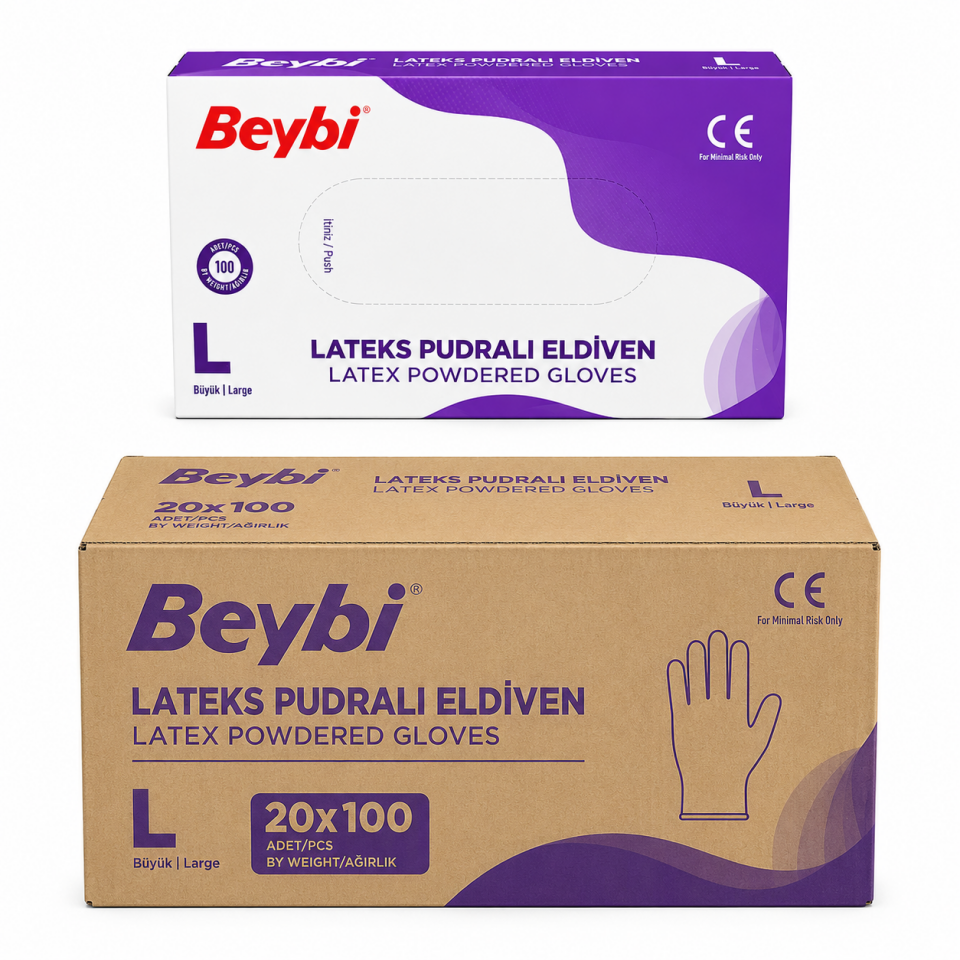Beybi Pudralı Lateks Muayene Eldiveni L 20x100 Koli