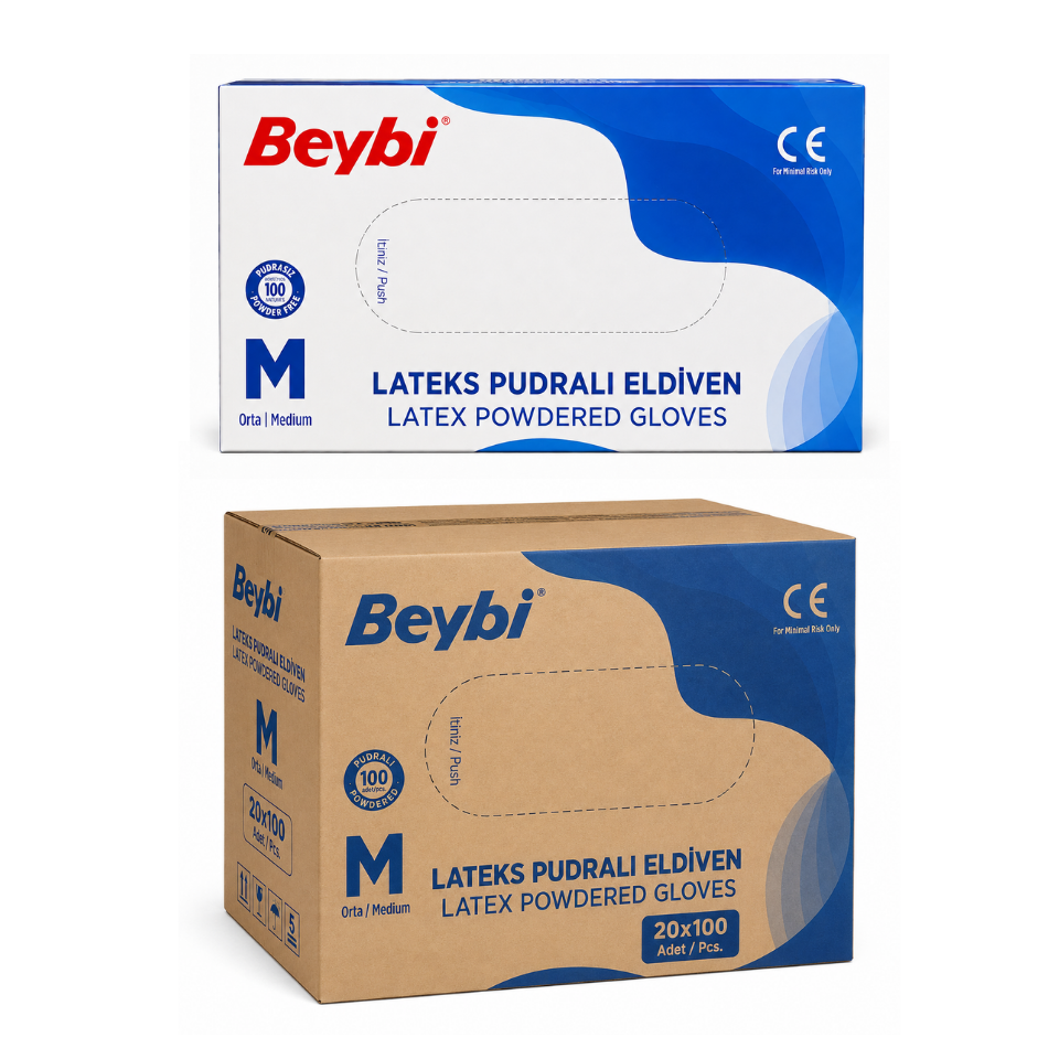 Beybi Pudralı Lateks Muayene Eldiveni M 20x100 Koli