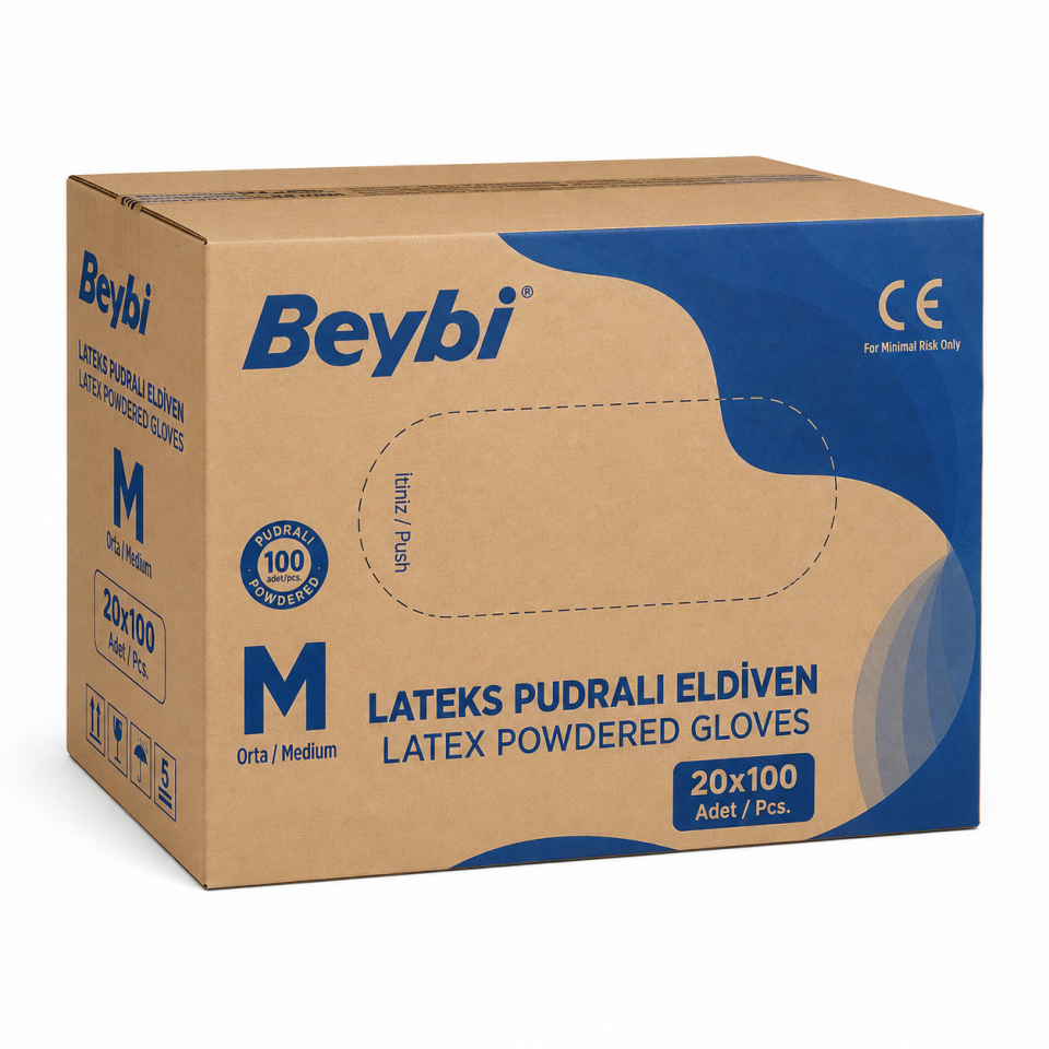 Beybi Pudralı Lateks Muayene Eldiveni M 20x100 Koli