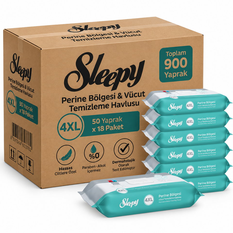 Sleepy Perine Bölgesi 4XL Vücut Temizleme Havlusu 50 Yaprak x 18 Paket (900 Yaprak)