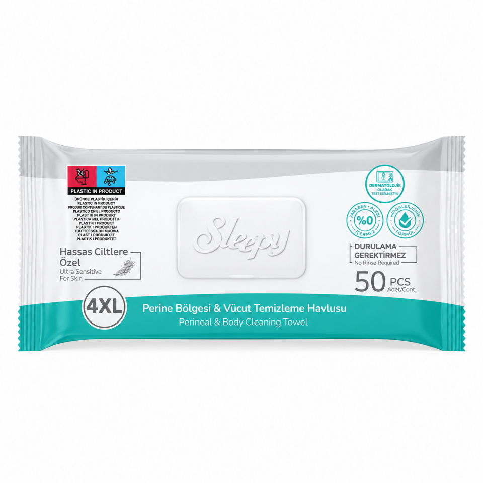 Sleepy Perine Bölgesi 4XL Vücut Temizleme Havlusu 50 Yaprak x 18 Paket (900 Yaprak)