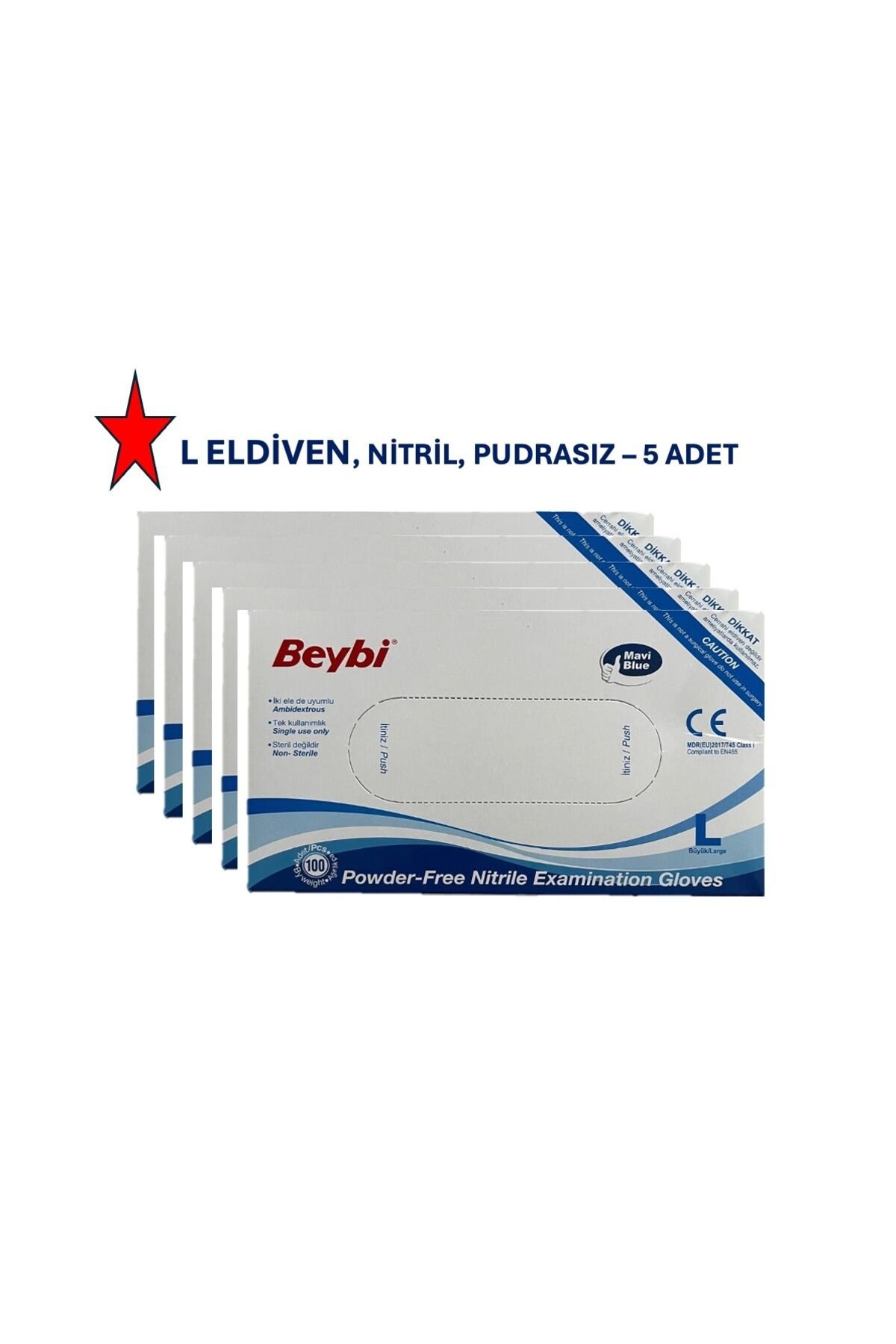 Eldiven - L Beden, Nitril, Pudrasız ( 5 Adet/pk )