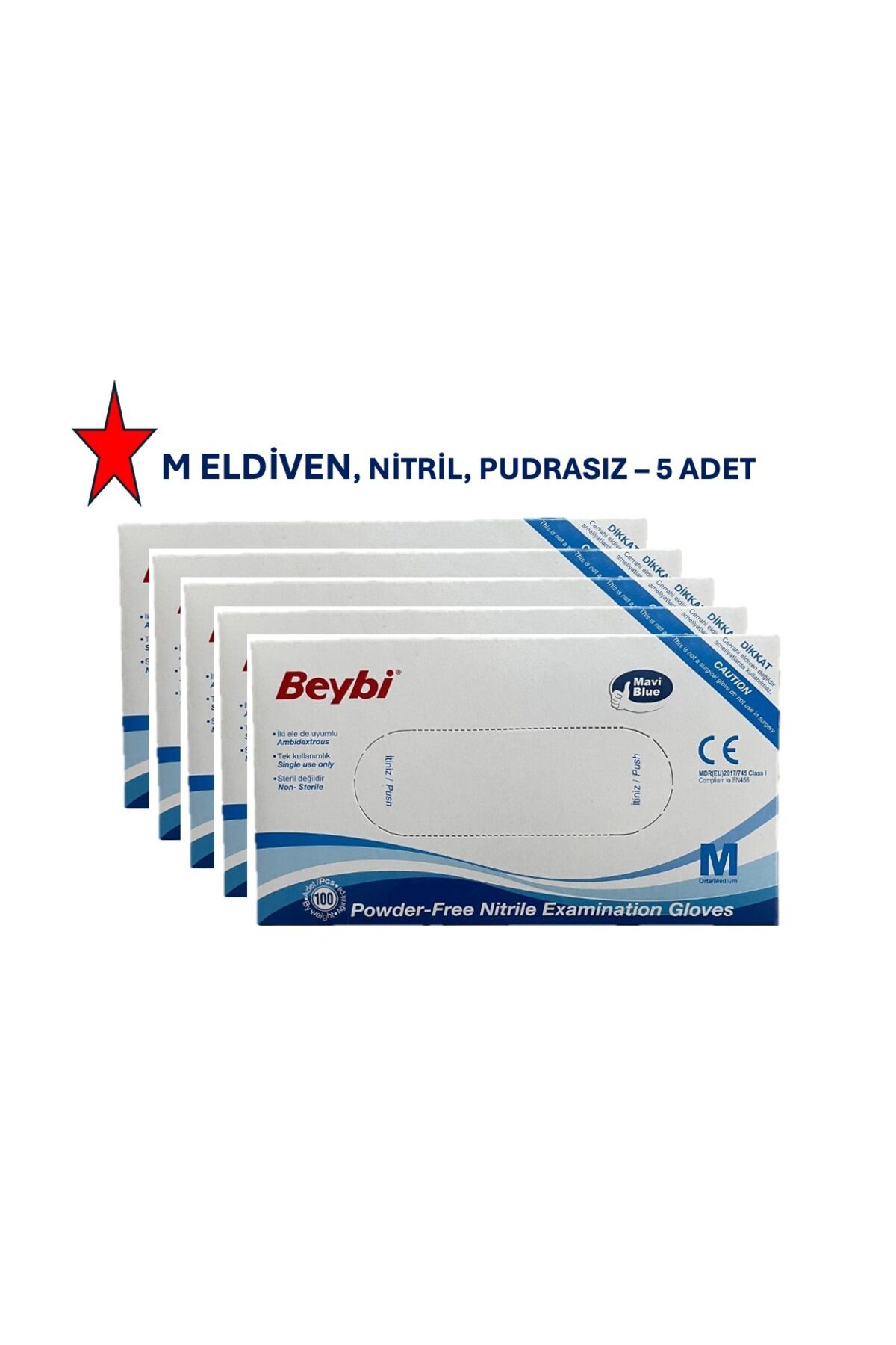 Beybi M Beden, Nitril Eldiven Pudrasız ( 5 Paket)