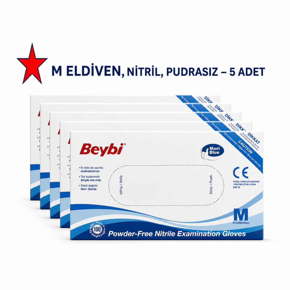 Beybi M Beden, Nitril Eldiven Pudrasız ( 5 Paket)