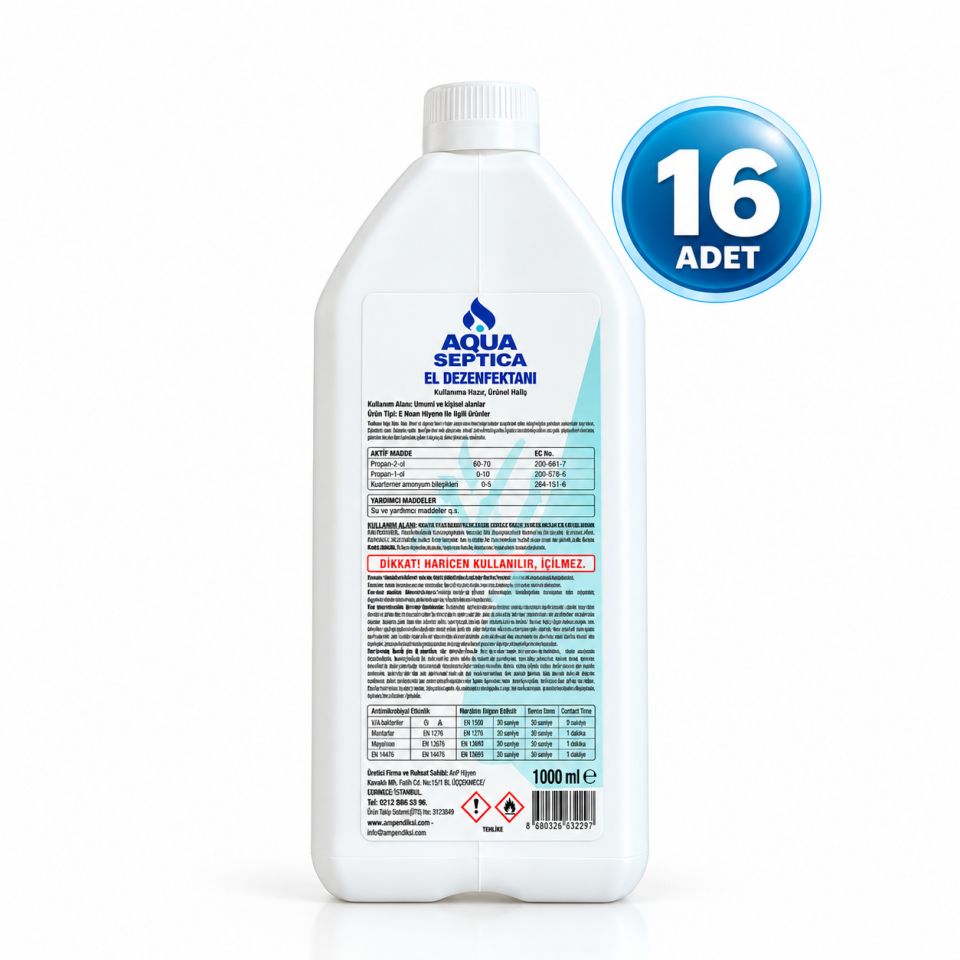 Aqua Septica El Dezenfektanı 1000 ml – 16 Adet Ekonomik Paket
