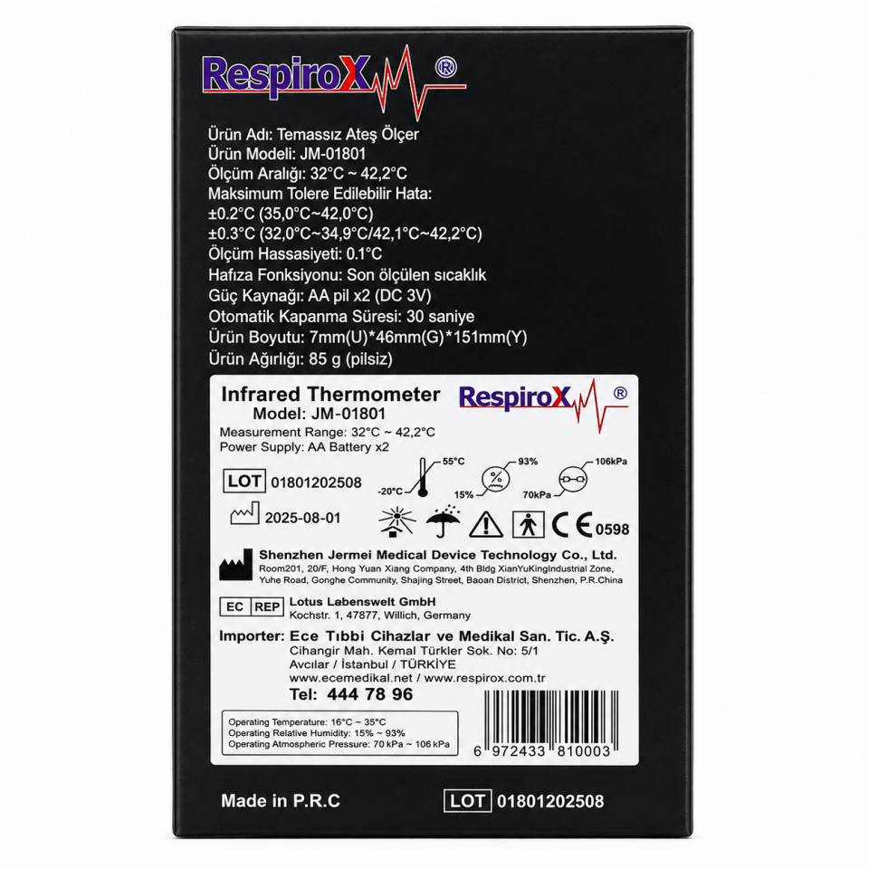 Respırox JM-01801 Temassız Ateş Ölçer