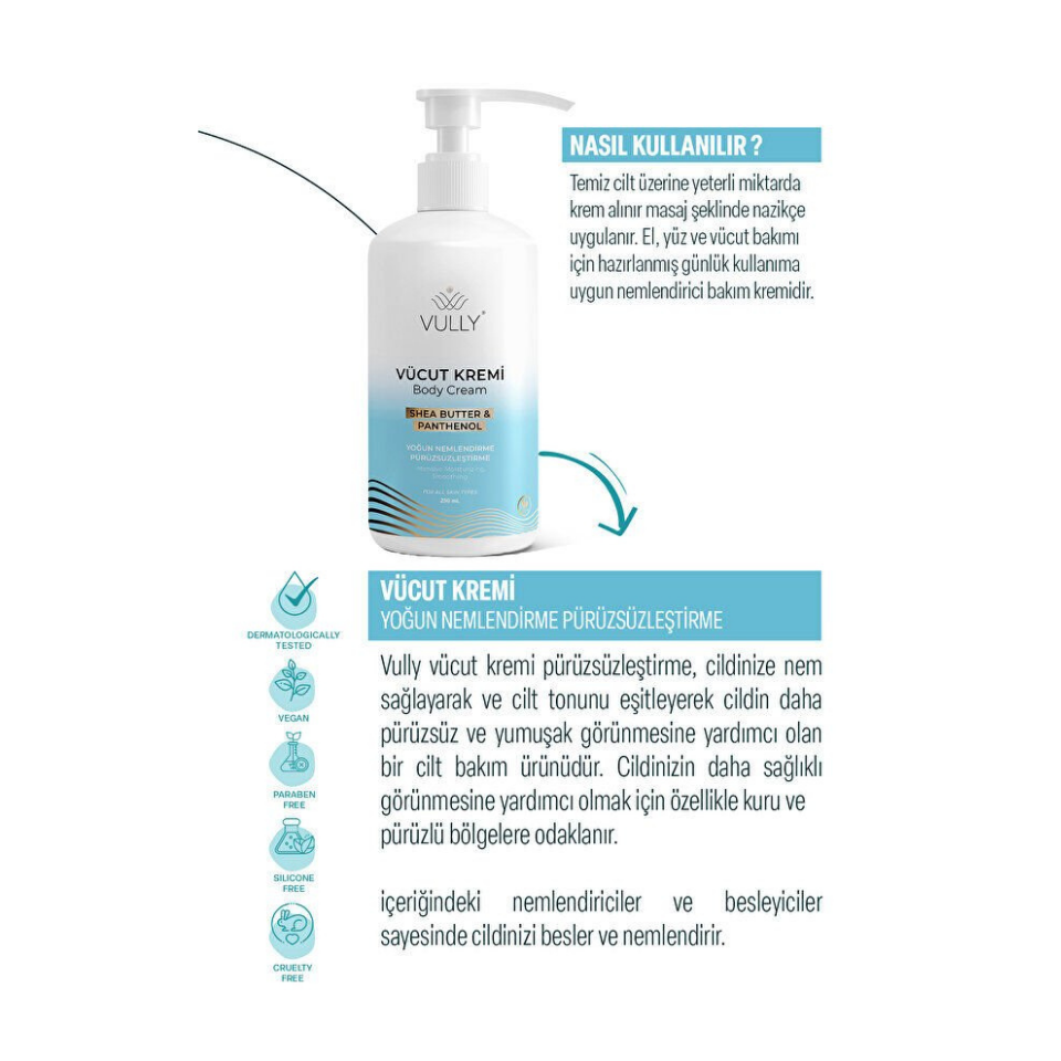 VULLY El, Yüz, Vücut Kremi 250 Ml Yoğun Nemlendirici
