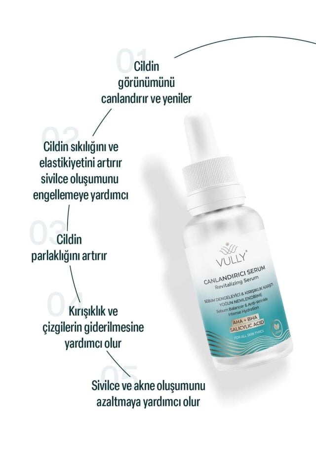VULLY Kırışık Karşıtı - Sebum Dengeleyici - Yoğun Nemlendirici Canlandırıcı Serum 30 Ml (%10 Aha %2 Bha)