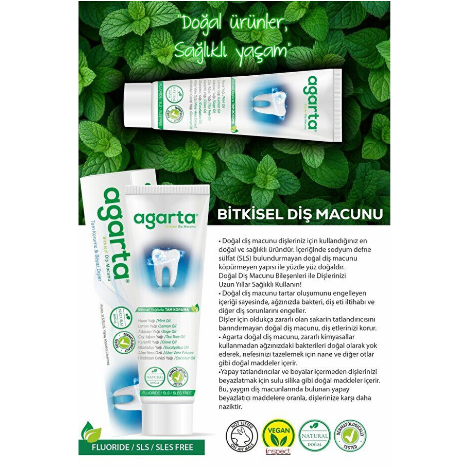 Agarta Doğal Bitki Özlü Diş Macunu 100 ml Florürsüz