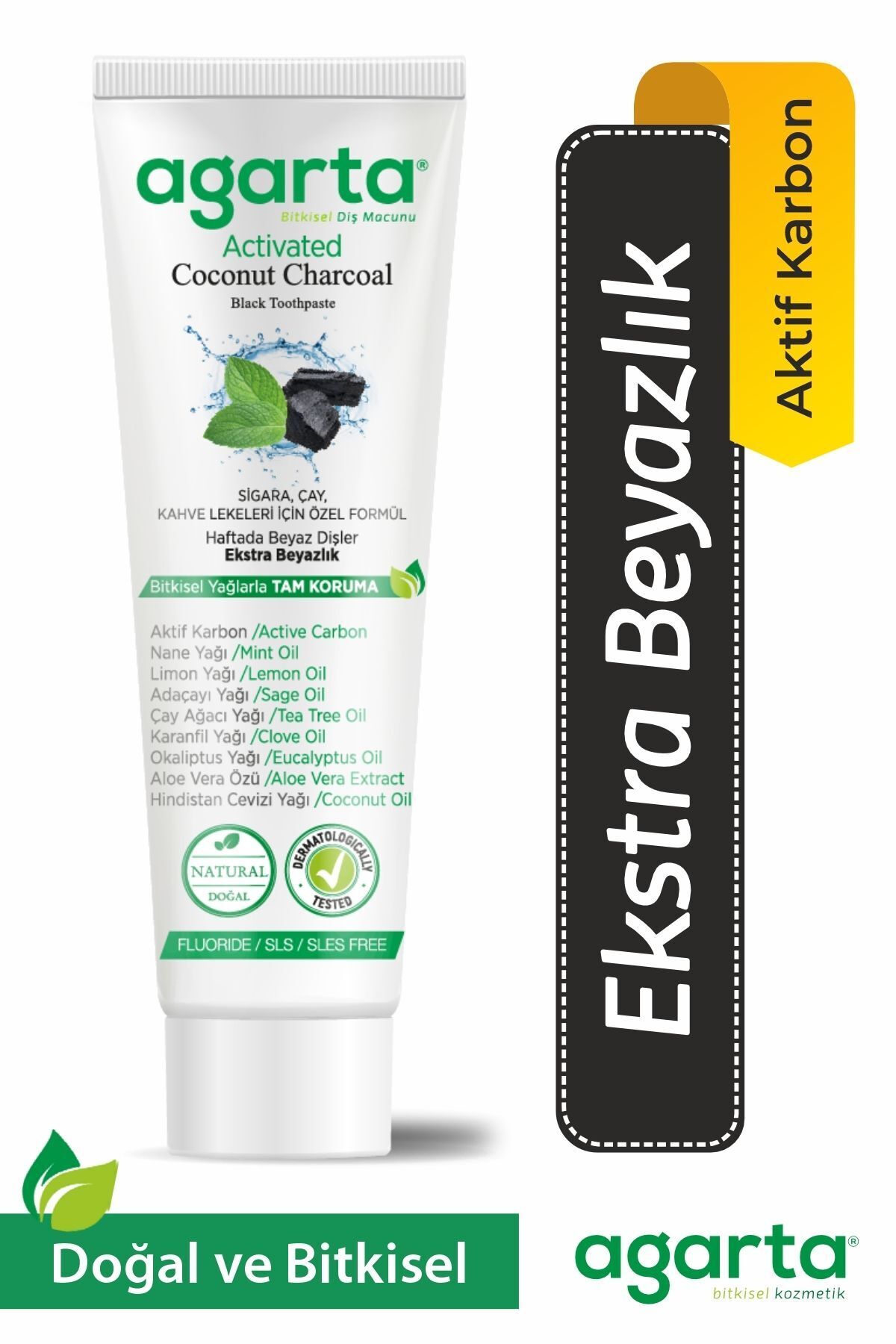 Agarta Doğal Hindistan Cevizi Özlü Aktif Karbonlu Florürsüz Diş Macunu 100 ml